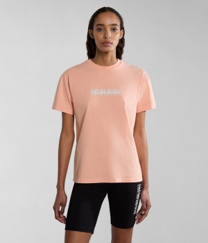 Napapijri Box Short Sleeve T-Shirt T-shirts Dames Roze | 8163907-LG