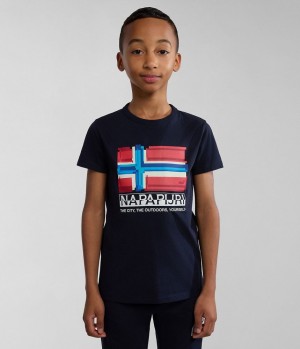 Napapijri Liard Short Sleeve T-Shirt (4-16 YEARS) T-shirts Kinderen Donkerblauw | 6704123-IP