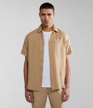 Napapijri Linen Short Sleeve Shirt Overhemd Heren Beige | 1453098-JR