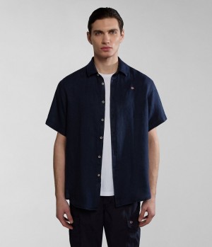 Napapijri Linen Short Sleeve Shirt Overhemd Heren Donkerblauw | 2986510-NW