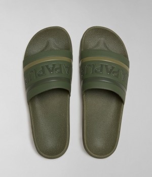 Napapijri Stream Sliders Badslippers Heren Groen | 3561089-SP