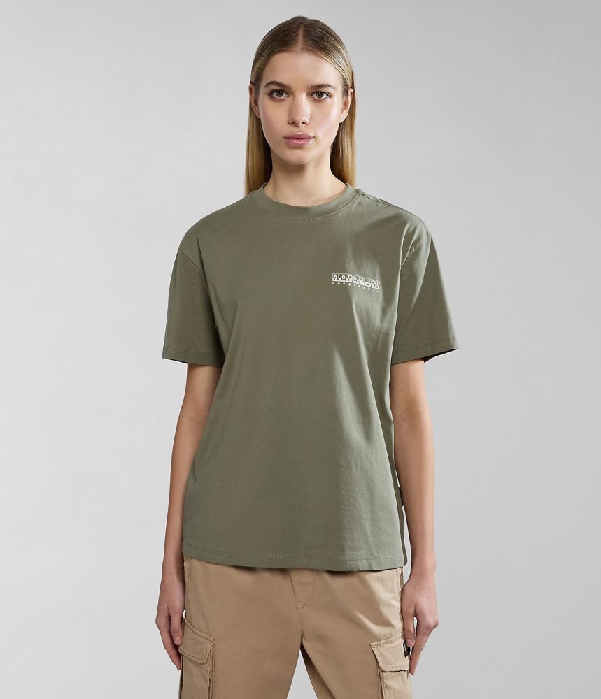 Napapijri Faber Short Sleeve T-Shirt T-shirts Dames Groen | 3754186-KM