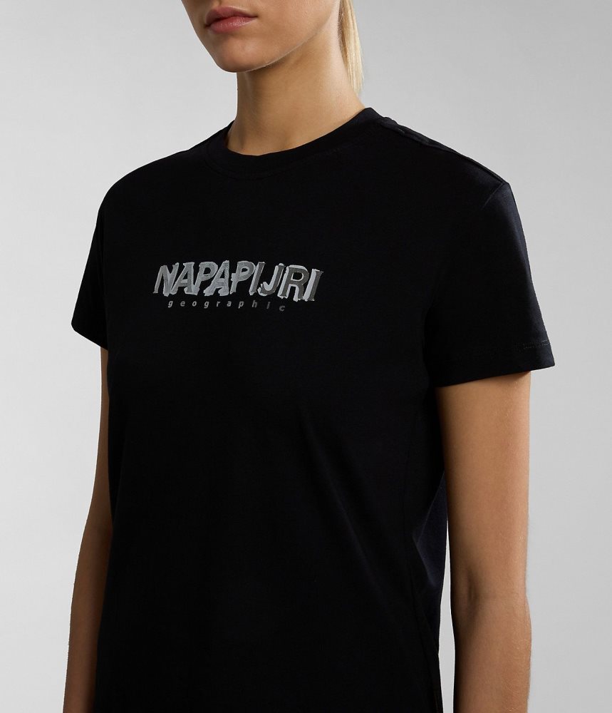 Napapijri Kreis Short Sleeve T-Shirt T-shirts Dames Zwart | 3045691-XQ