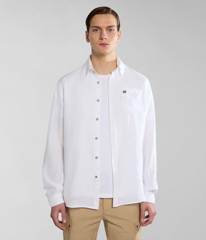 Napapijri Linen Long Sleeve Shirt Overhemd Heren Wit | 5832416-NX