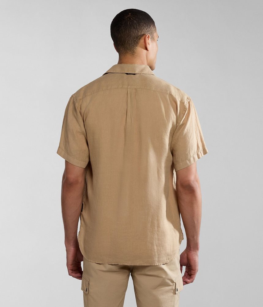 Napapijri Linen Short Sleeve Shirt Overhemd Heren Beige | 1453098-JR