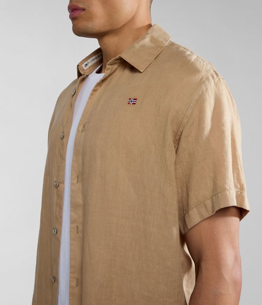 Napapijri Linen Short Sleeve Shirt Overhemd Heren Beige | 1453098-JR