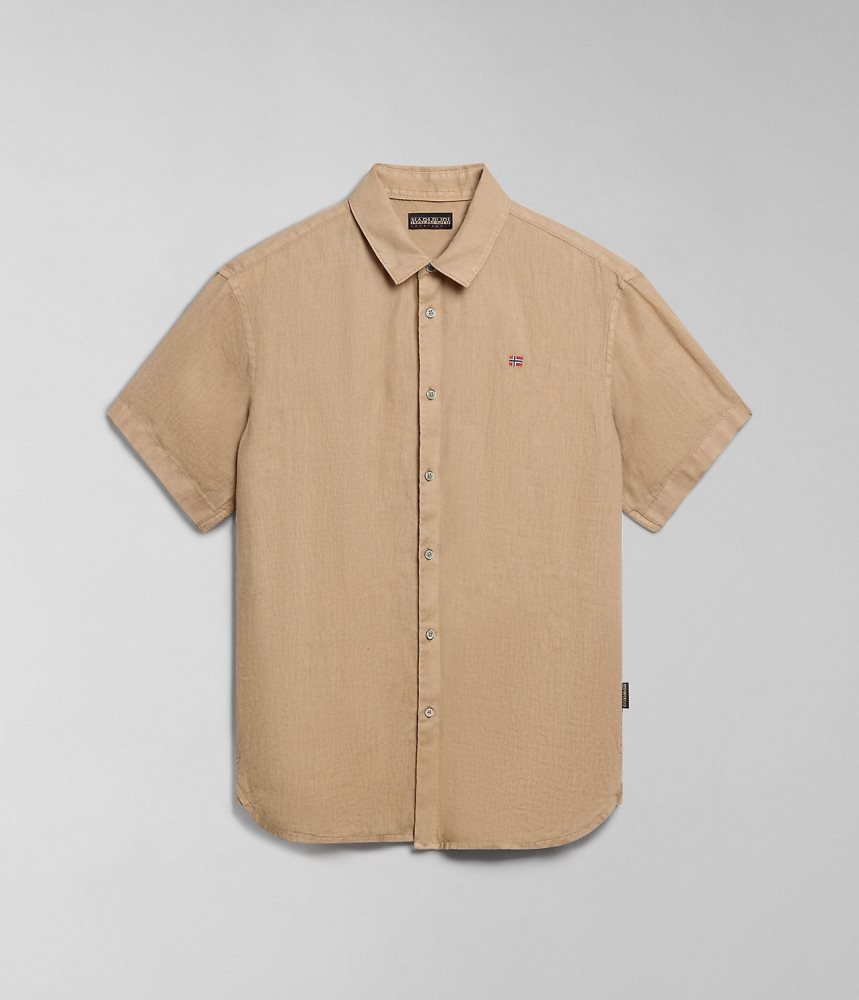 Napapijri Linen Short Sleeve Shirt Overhemd Heren Beige | 1453098-JR