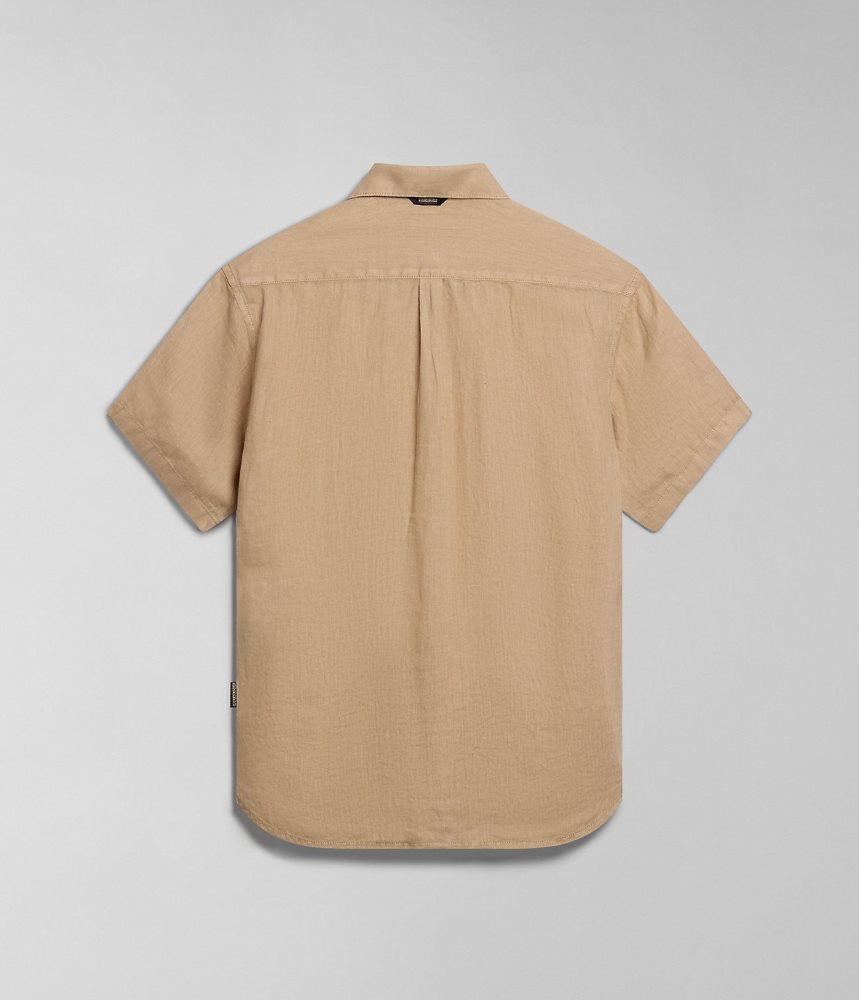 Napapijri Linen Short Sleeve Shirt Overhemd Heren Beige | 1453098-JR