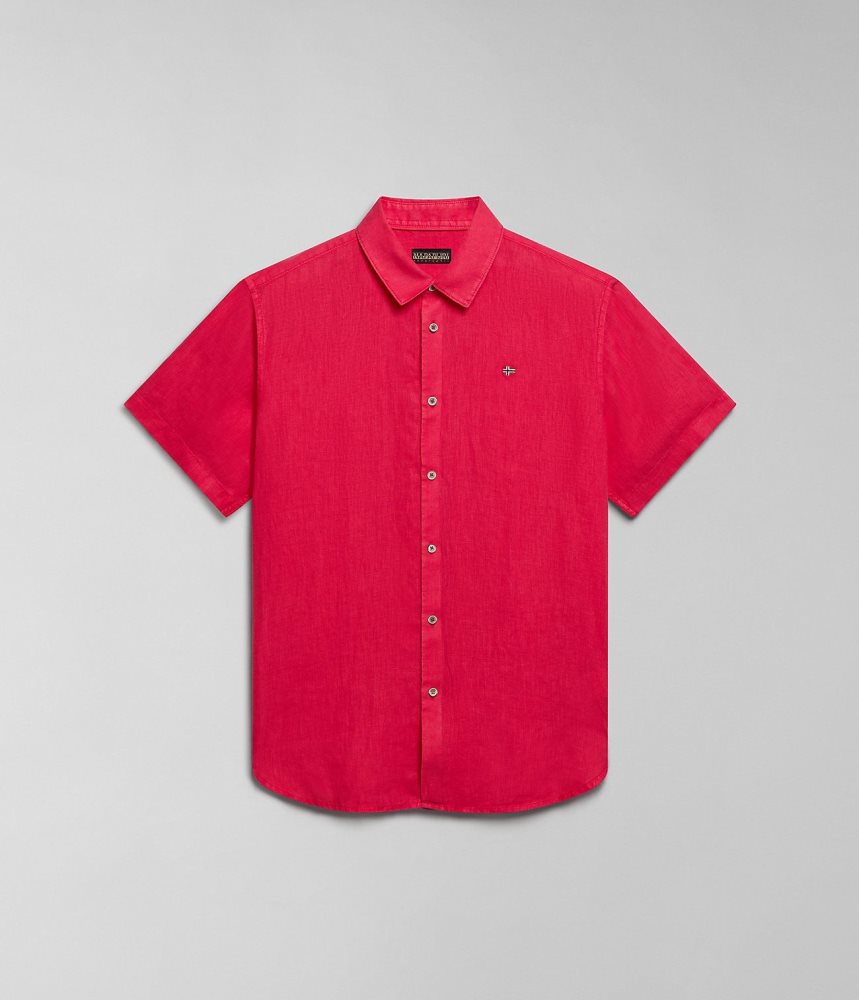 Napapijri Linen Short Sleeve Shirt Overhemd Heren Rood | 2716905-JY